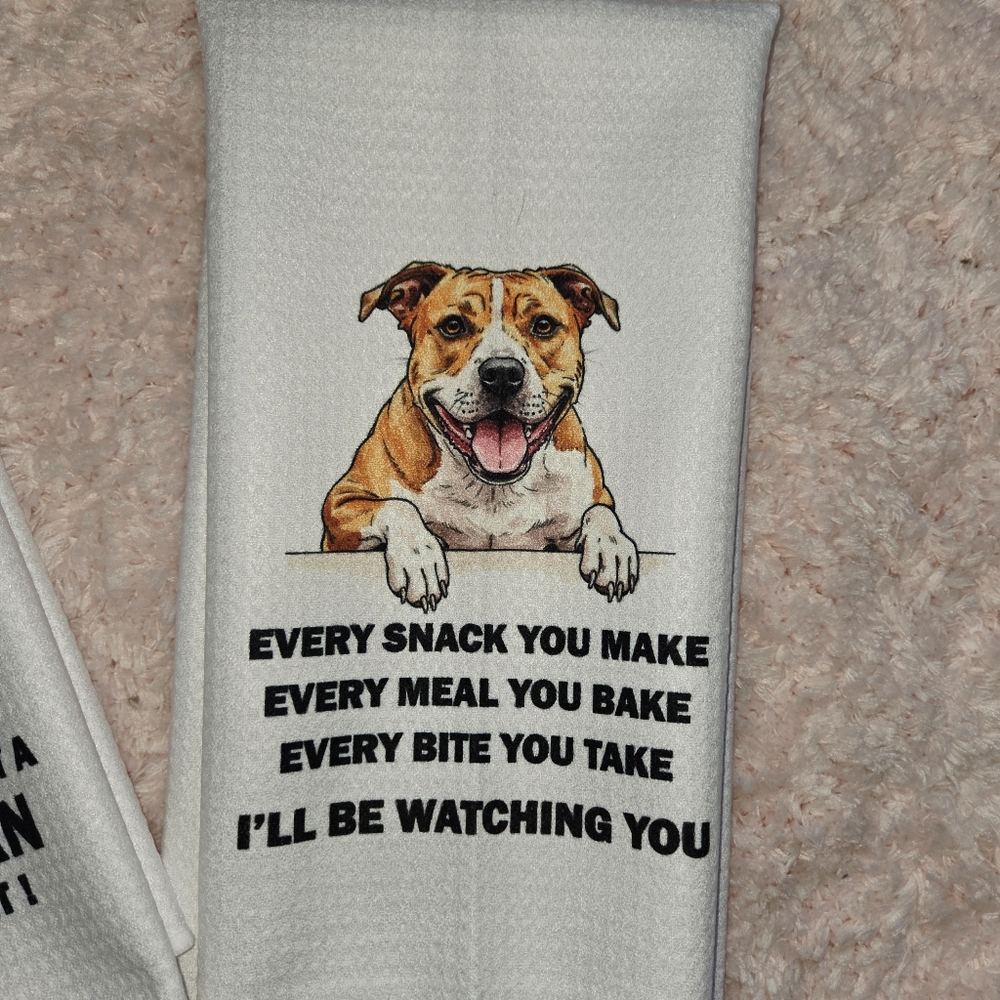 American pit bull Dog Print Kitchen Towels set - White - Picture 3 of 5